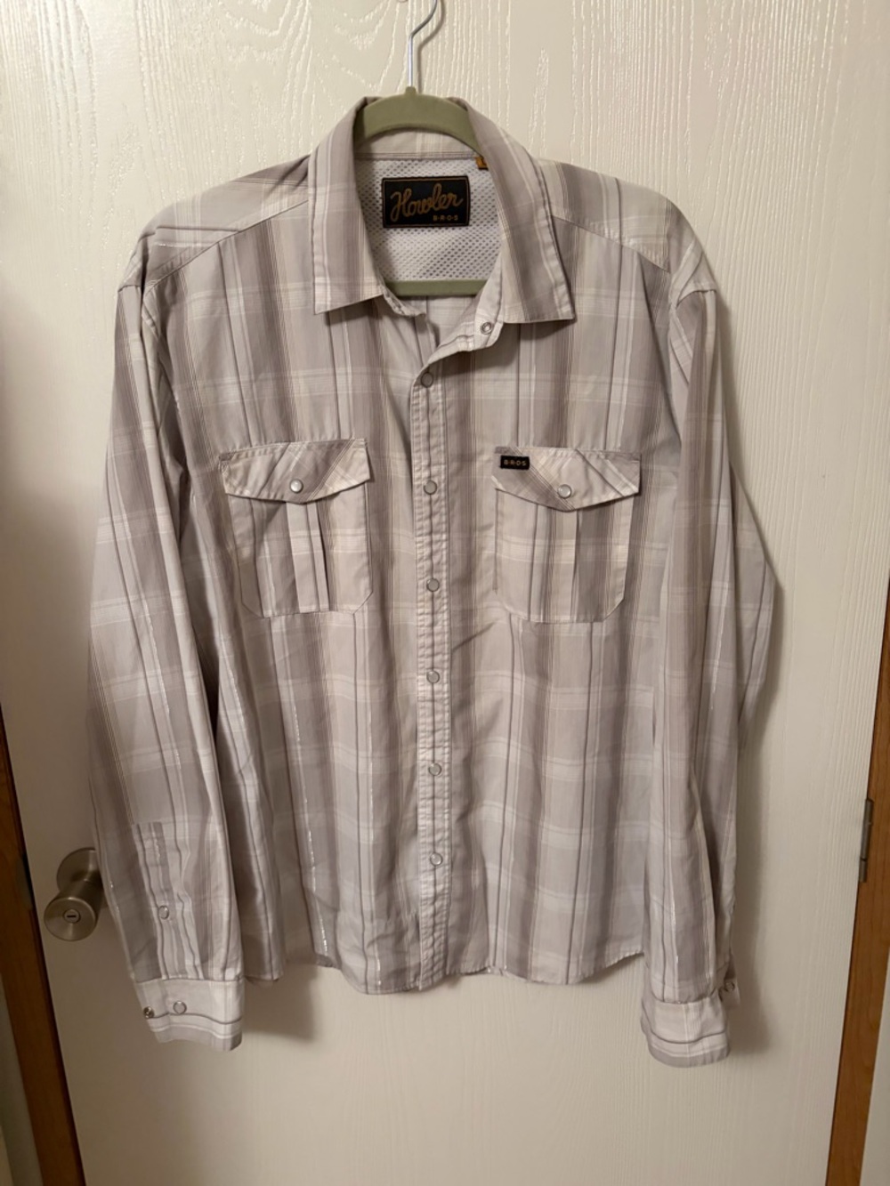 Howler Brothers H Bar B Tech Men’s Metallic Stripe Plaid Pearl Snap Shirt SZ L